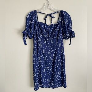 Navy Blue and White Paisley Mini Dress for Spring